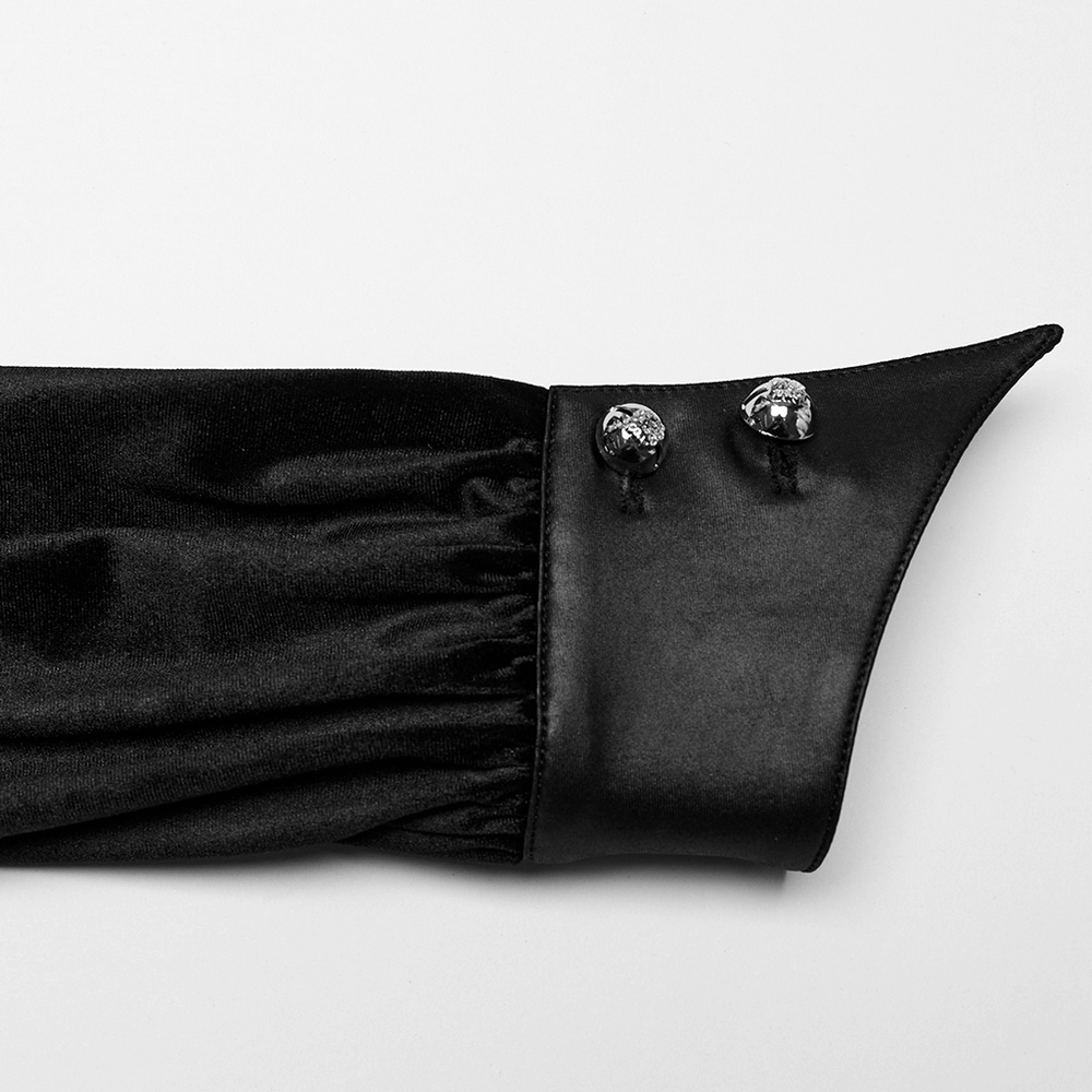 Gothic Velvet Shirt with Bat Collar and Lace-Up Back