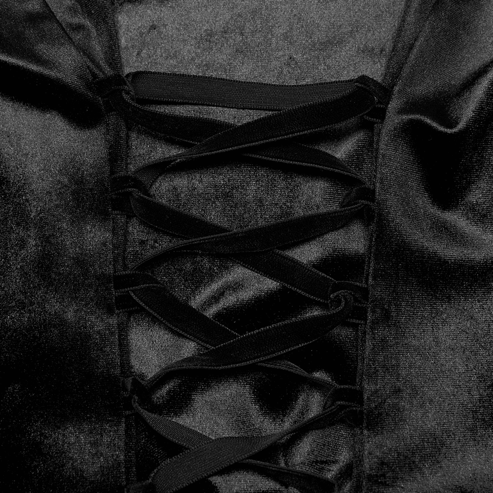 Gothic Velvet Shirt with Bat Collar and Lace-Up Back