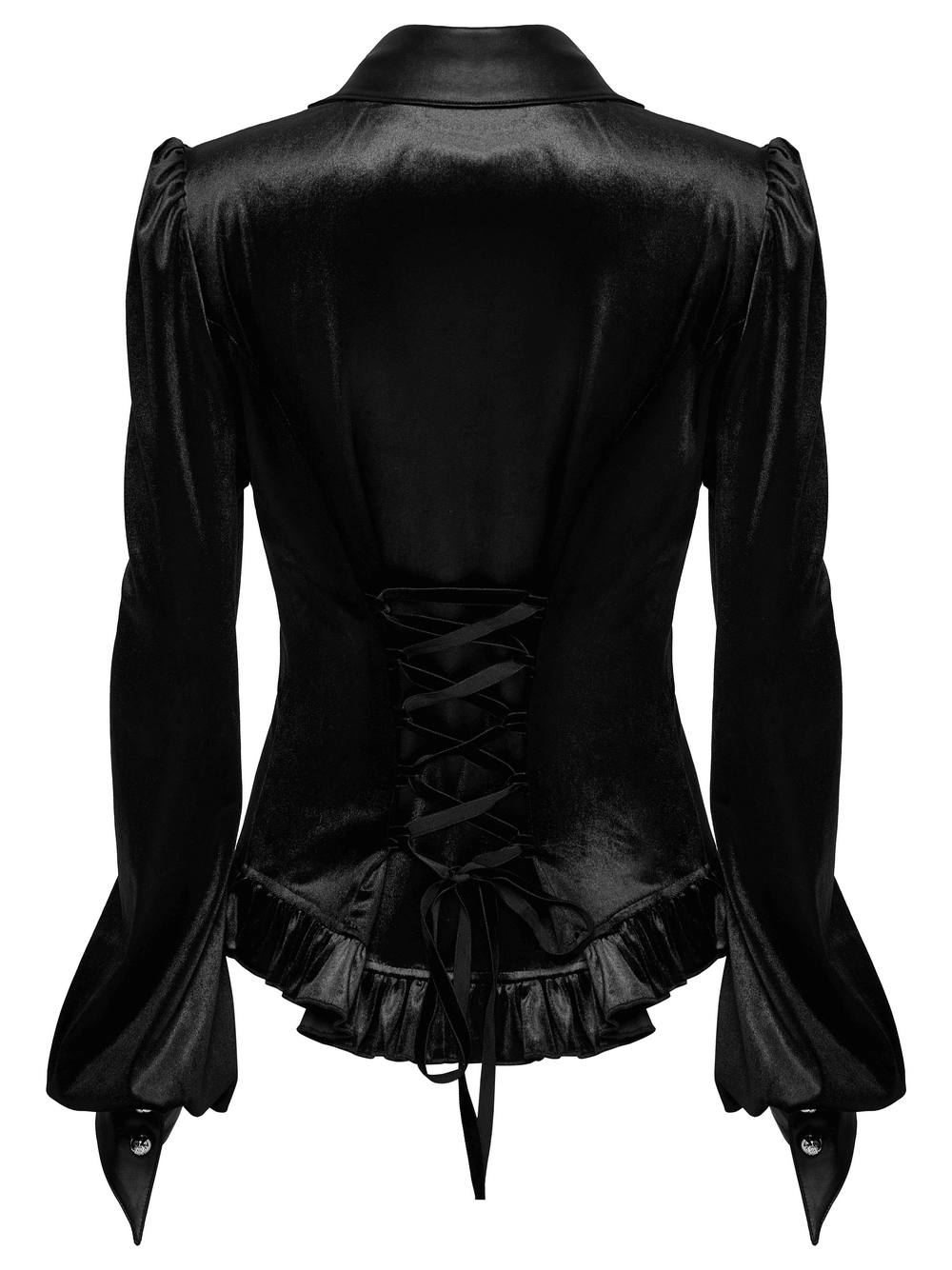 Gothic Velvet Shirt with Bat Collar and Lace-Up Back