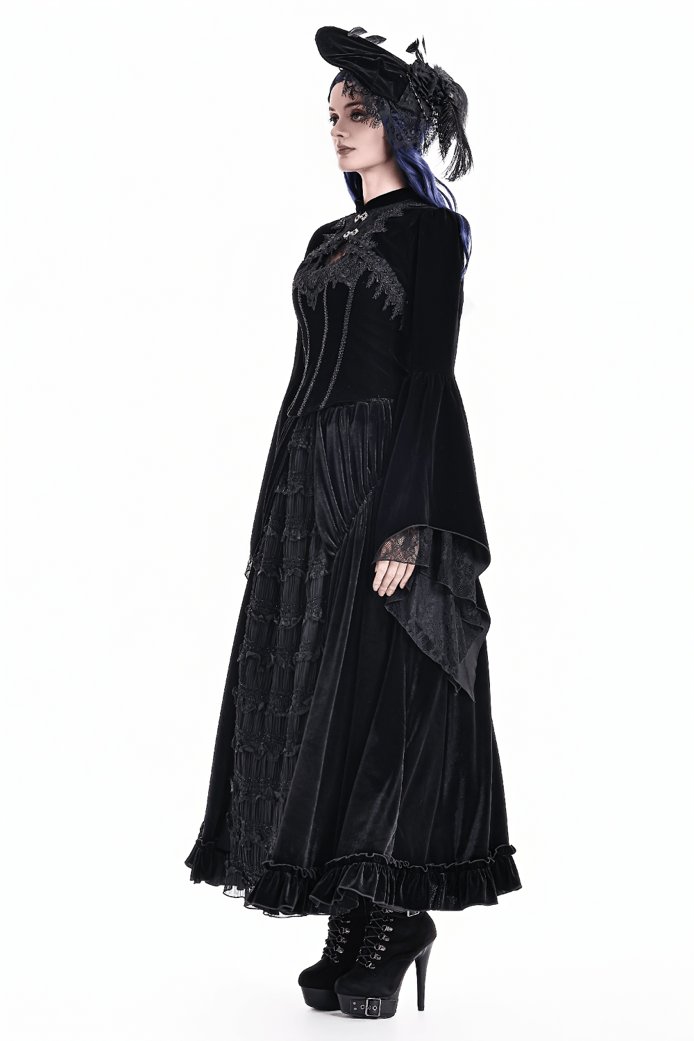 Gothic Victorian Black Velvet Bell Sleeve Bolero Jacket