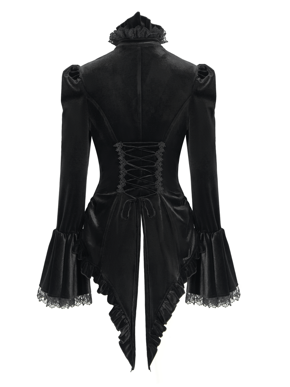 Gothic Victorian Black Velvet Blouse with Lace Details