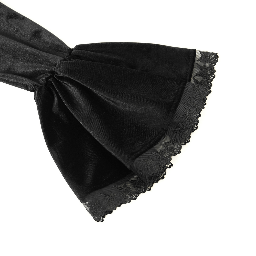 Gothic Victorian Black Velvet Blouse with Lace Details
