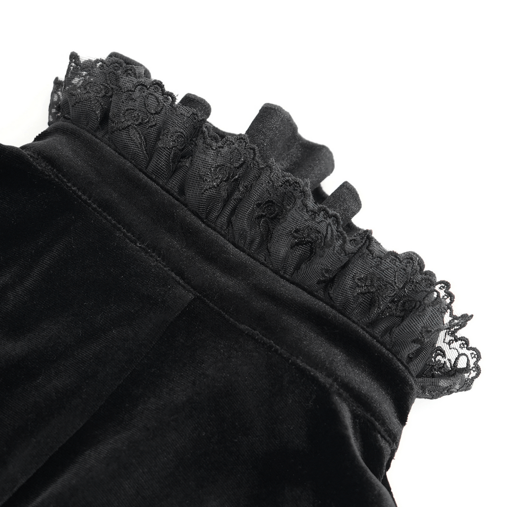 Gothic Victorian Black Velvet Blouse with Lace Details
