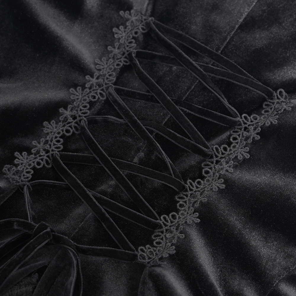 Gothic Victorian Black Velvet Blouse with Lace Details