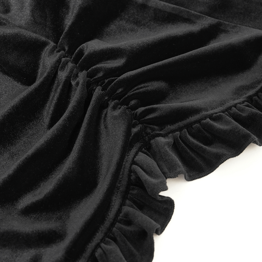 Gothic Victorian Black Velvet Blouse with Lace Details