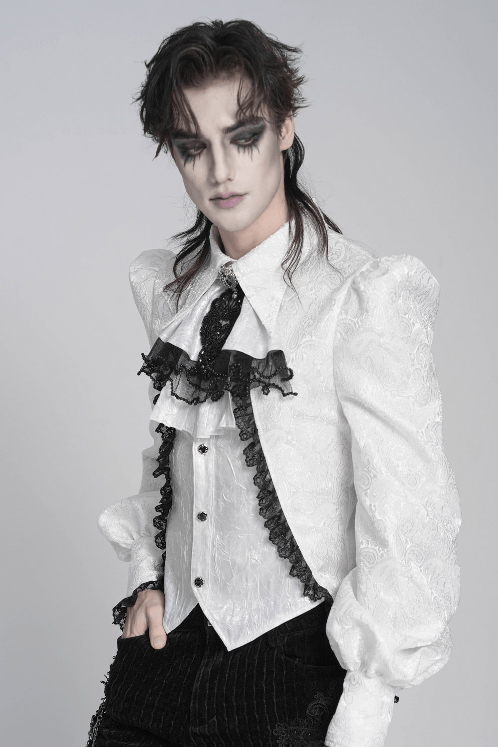 Gothic Victorian Lace Jabot Collar With Brooch