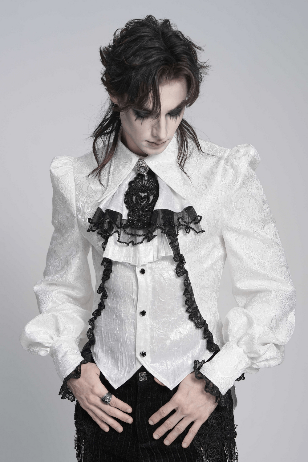 Gothic Victorian Lace Jabot Collar With Brooch