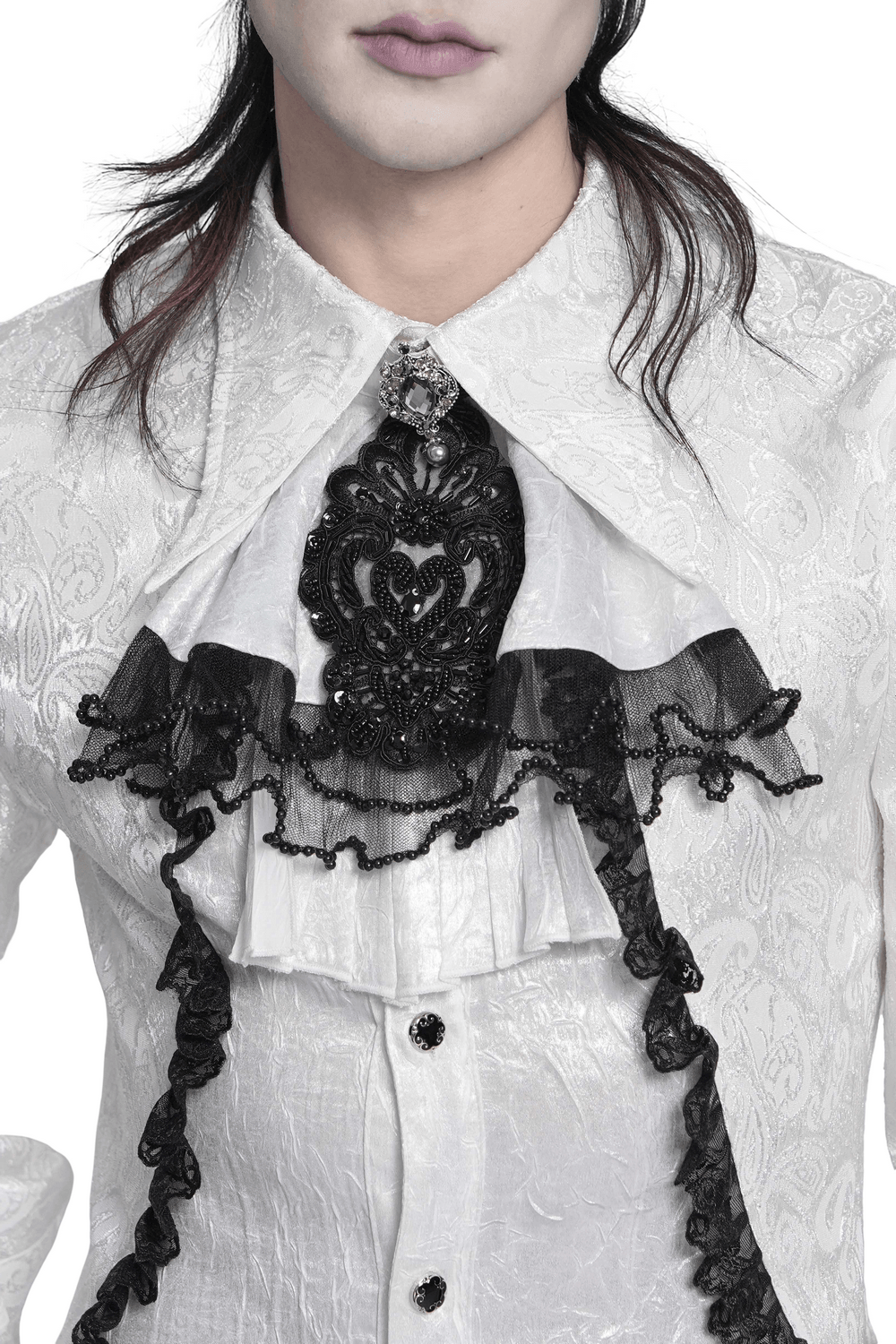 Gothic Victorian Lace Jabot Collar With Brooch
