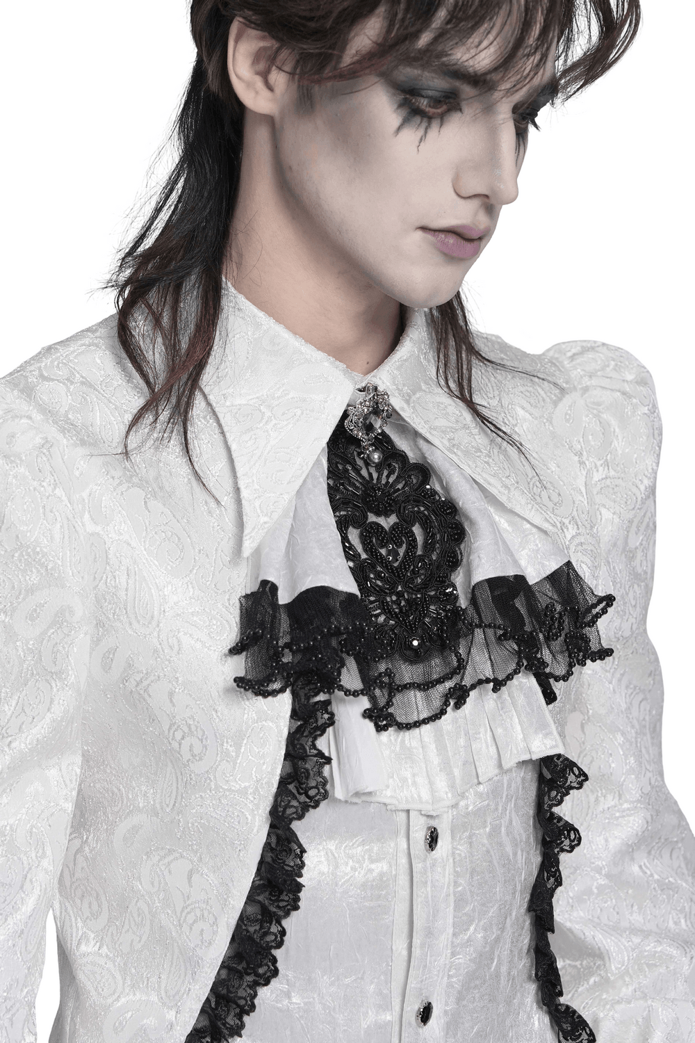 Gothic Victorian Lace Jabot Collar With Brooch