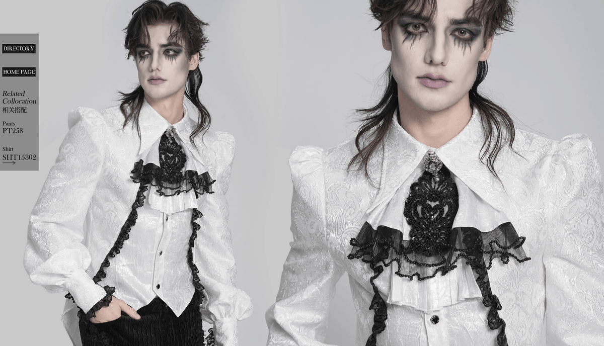 Gothic Victorian Lace Jabot Collar With Brooch