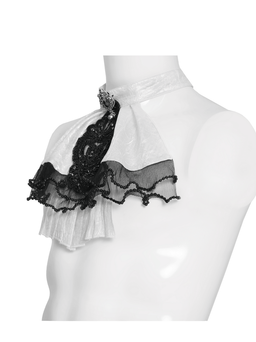 Gothic Victorian Lace Jabot Collar With Brooch