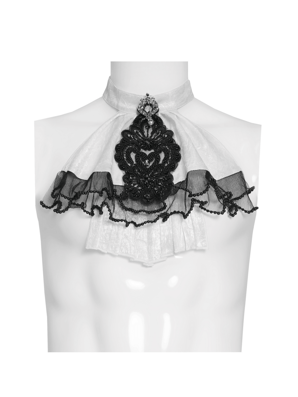 Gothic Victorian Lace Jabot Collar With Brooch