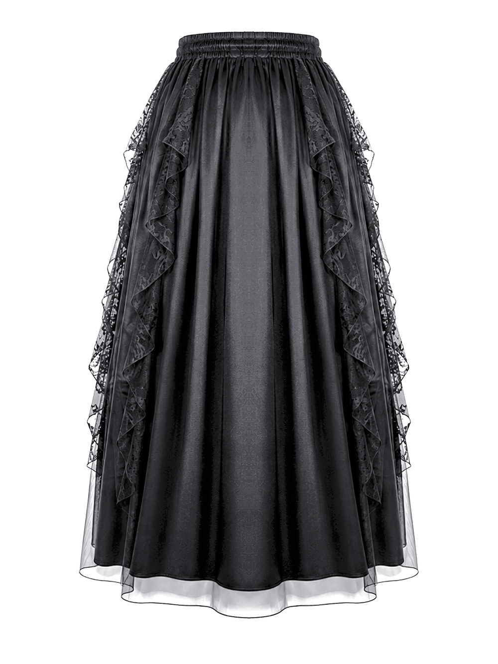 Gothic Victorian Lace Ruffle Maxi Skirt in Black