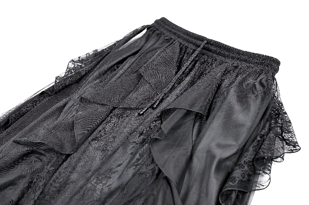 Gothic Victorian Lace Ruffle Maxi Skirt in Black