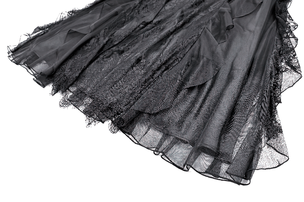 Gothic Victorian Lace Ruffle Maxi Skirt in Black