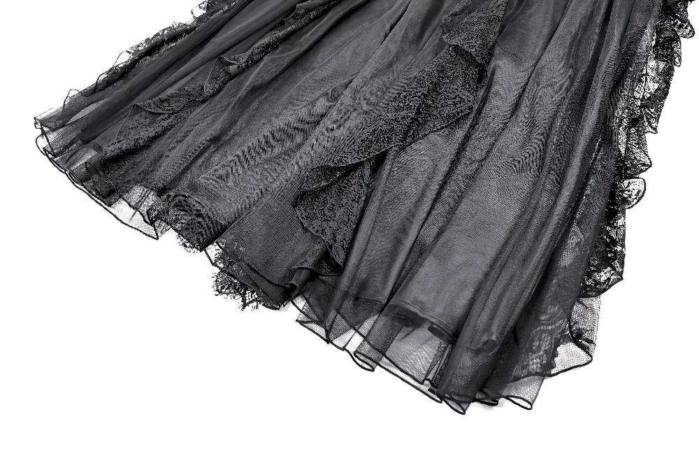 Gothic Victorian Lace Ruffle Maxi Skirt in Black