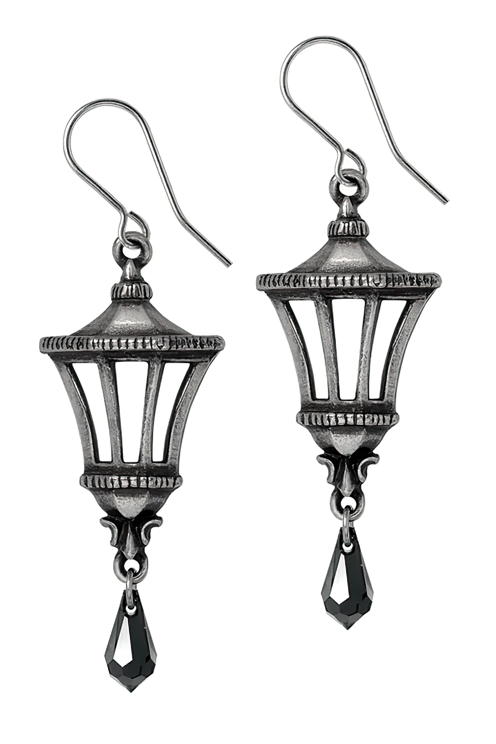 Gothic Victorian Lantern Earrings With Black Crystals