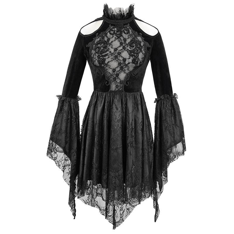 Gothic Women's Off-Shoulder Velvet Dress With Trumpet Sleeves