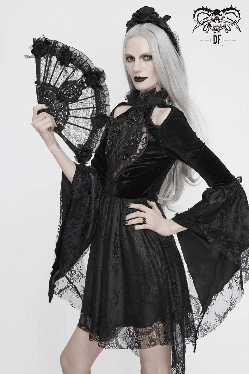 Gothic Women's Off-Shoulder Velvet Dress With Trumpet Sleeves