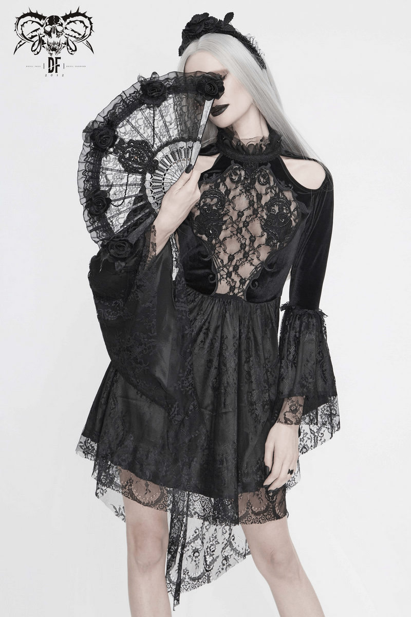 Gothic Women's Off-Shoulder Velvet Dress With Trumpet Sleeves