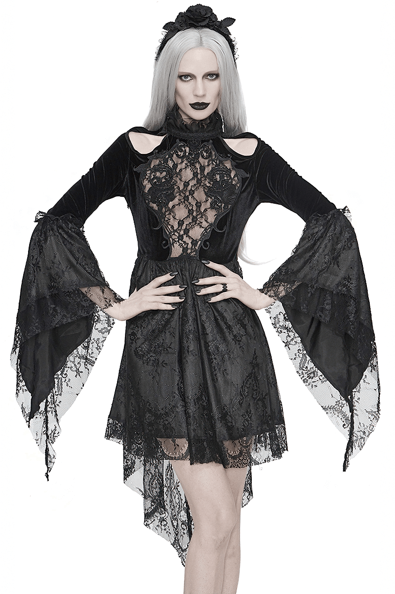Gothic Women's Off-Shoulder Velvet Dress With Trumpet Sleeves