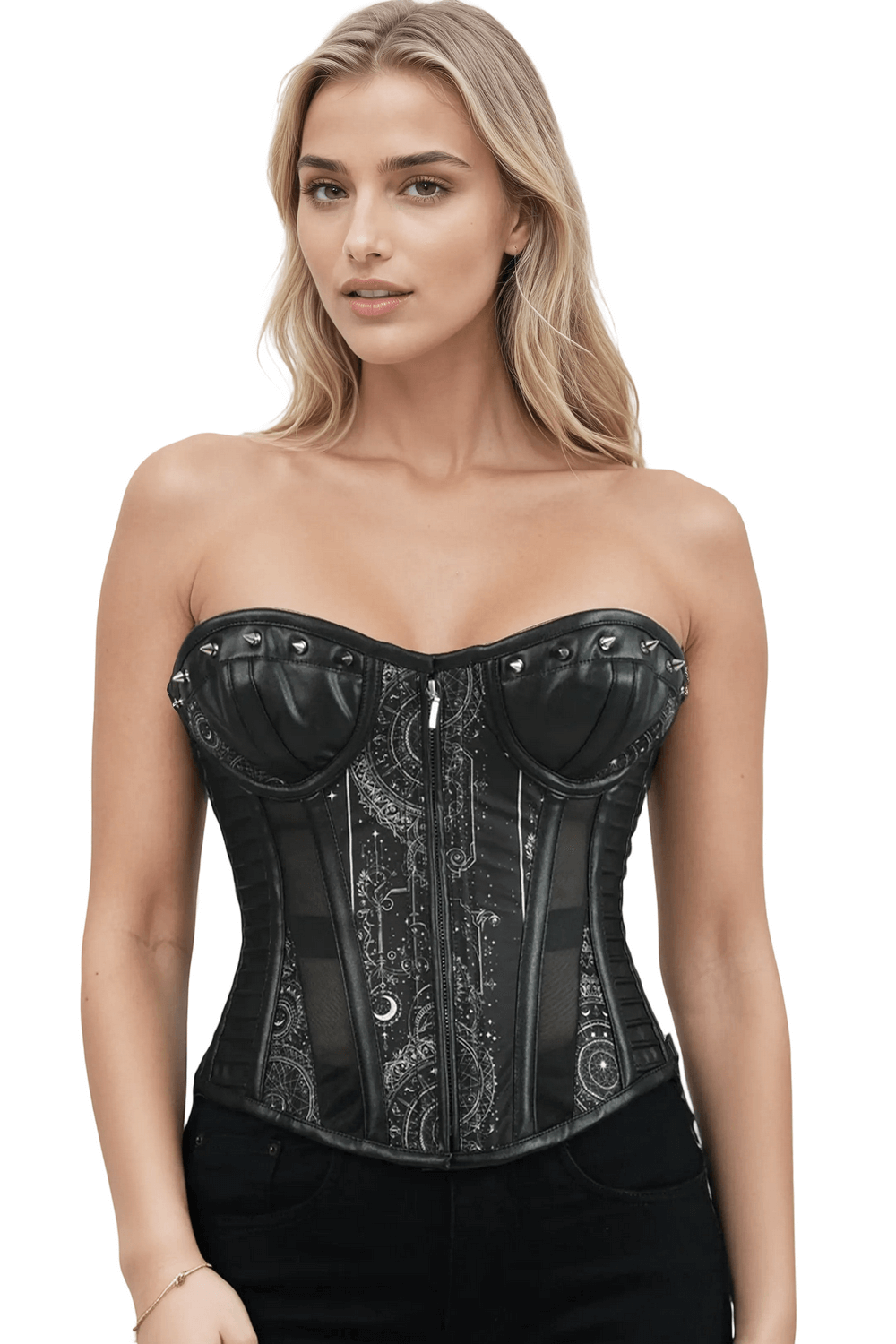 Gothic Zodiac Overbust Corset with Stud Details