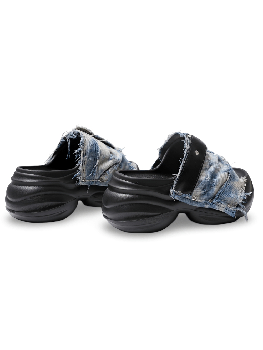 Grunge Distressed Blue Denim Chunky Slide Sandals