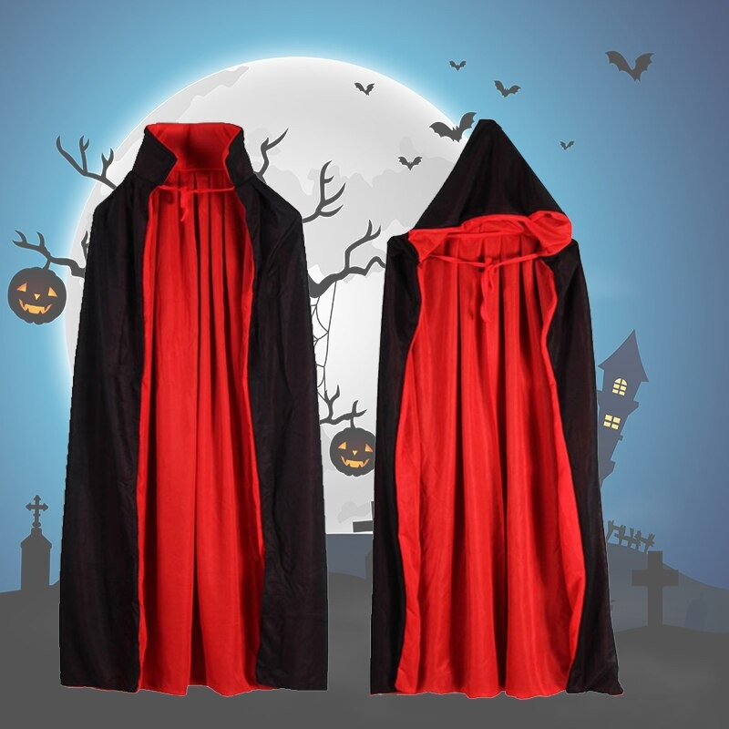 Carnival Double Layers Stand-up Cloak Collar Hooded / Halloween Vampire Cape in Red Black Colours