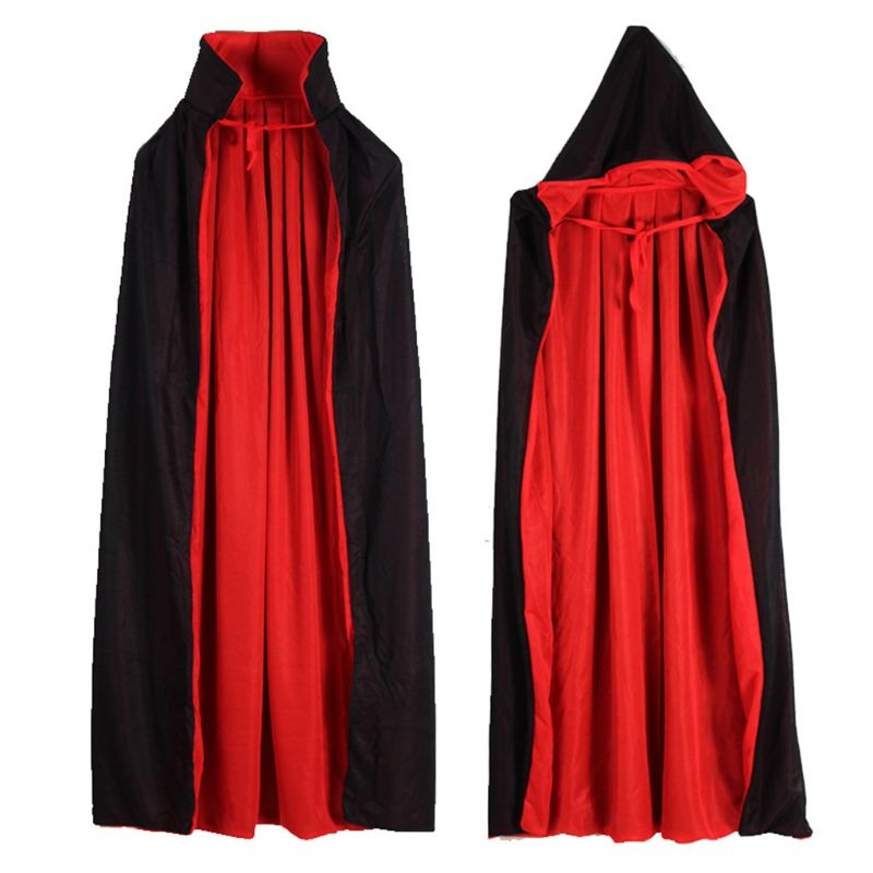 Carnival Double Layers Stand-up Cloak Collar Hooded / Halloween Vampire Cape in Red Black Colours