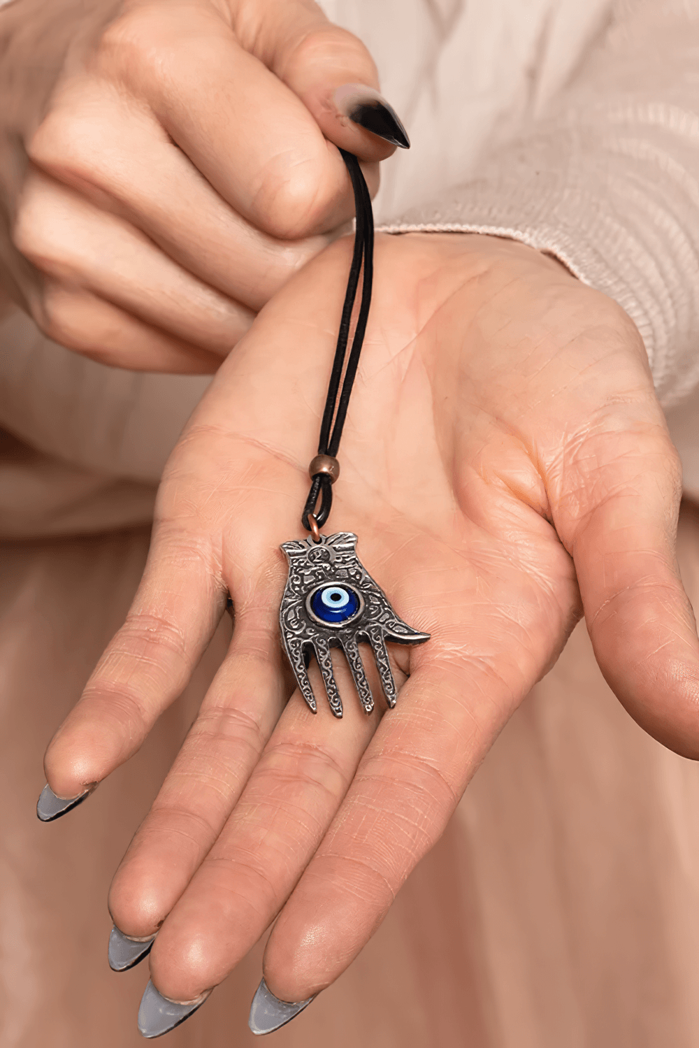 Hamsa Hand Pewter Protection Amulet Pendant Charm