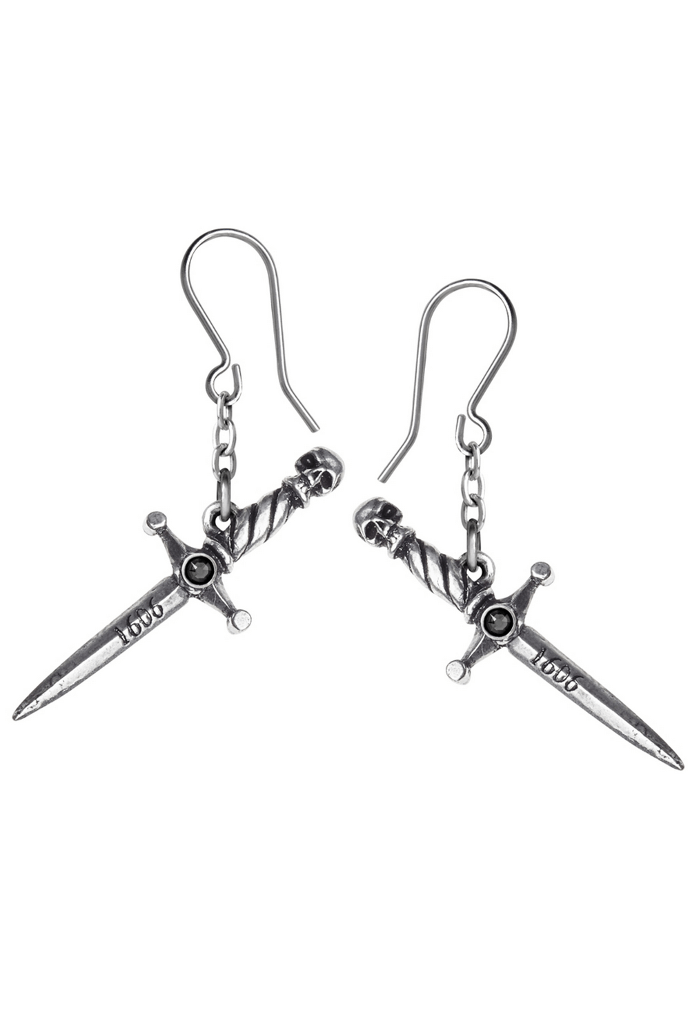 Hand of Macbeth Skull Dagger Earrings with Chain Link Design