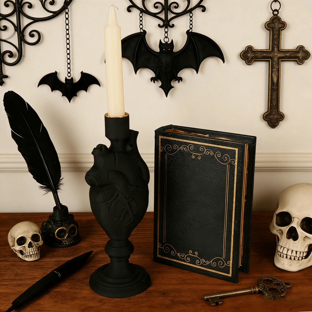 Black Anatomical Heart Candle Holder for Gothic Decor