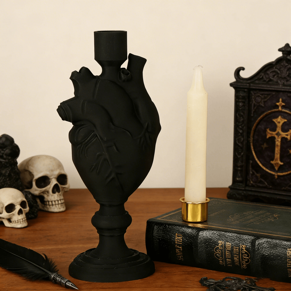 Black Anatomical Heart Candle Holder for Gothic Decor