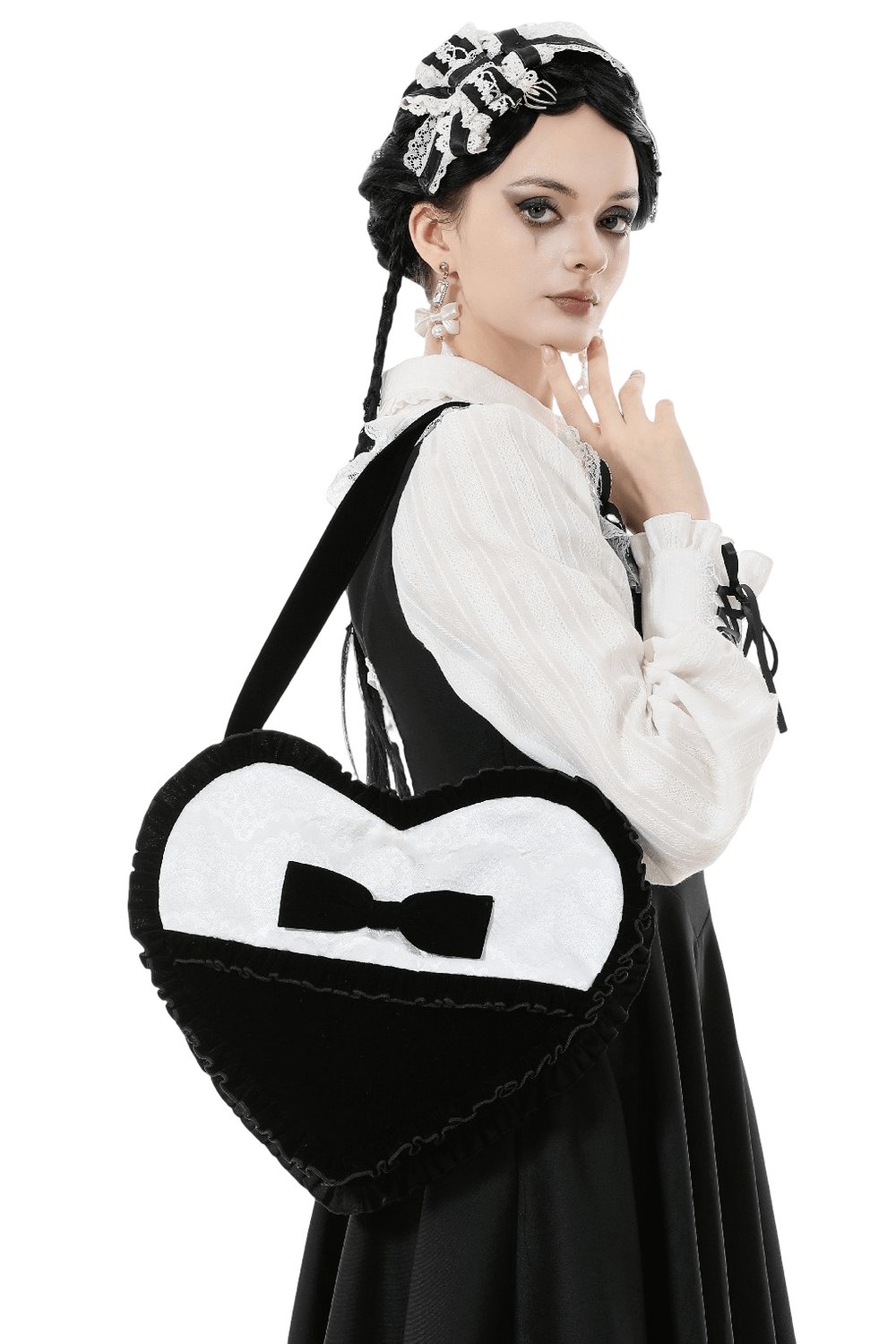 Heart-Shaped Gothic Lace Bow Crossbody Bag