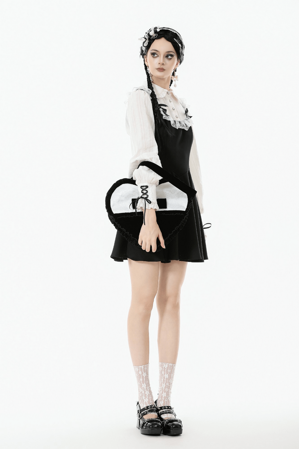 Heart-Shaped Gothic Lace Bow Crossbody Bag
