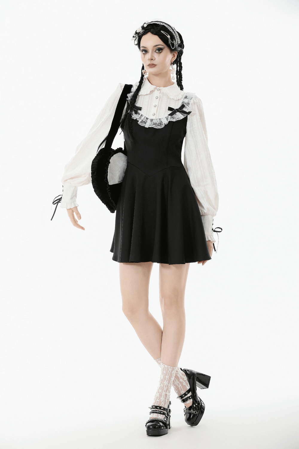 Heart-Shaped Gothic Lace Bow Crossbody Bag