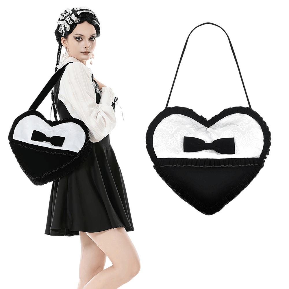 Heart-Shaped Gothic Lace Bow Crossbody Bag