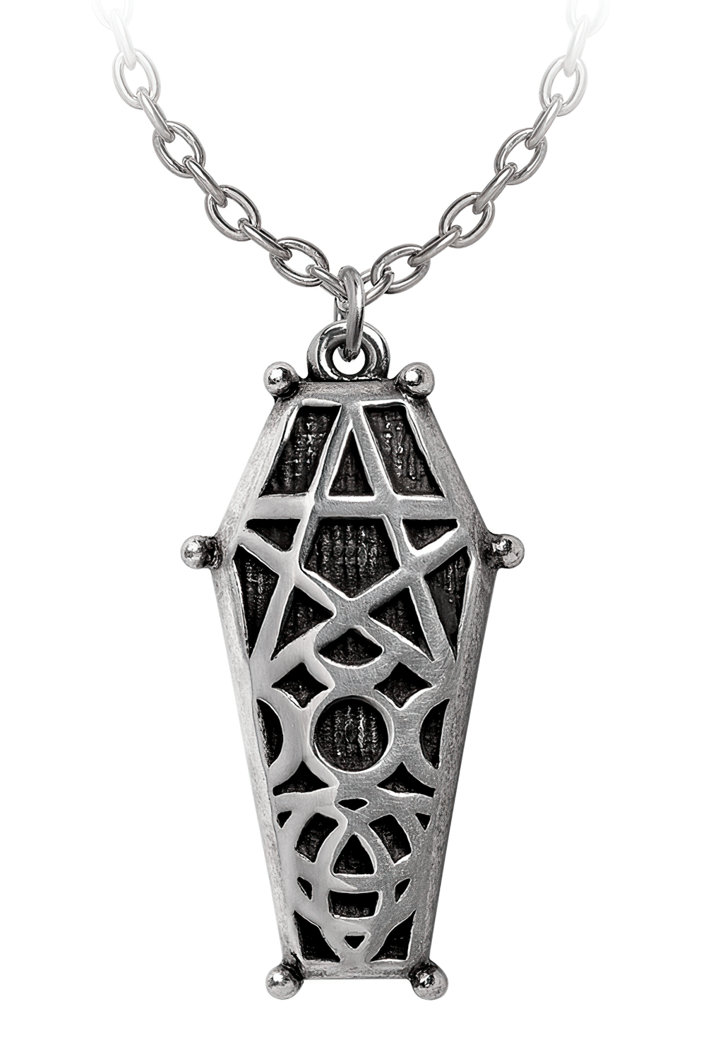 Hex Coffin Pendant with Pentagram and Triple Moon Design