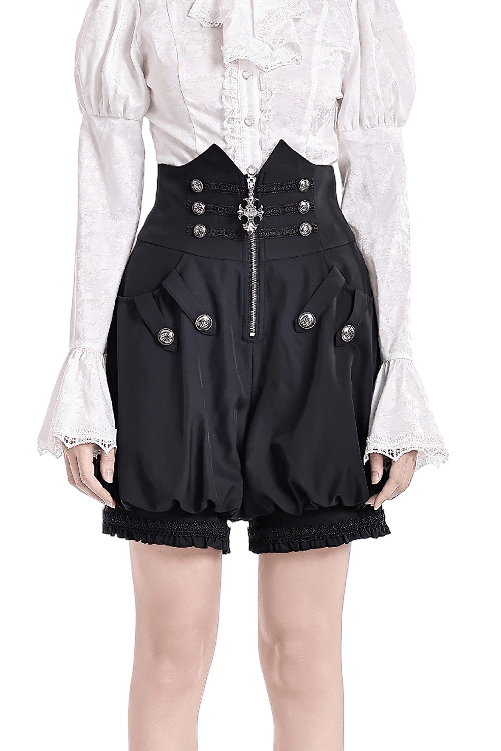 High Waist Bubble Bloomer Shorts with Decorative Buttons