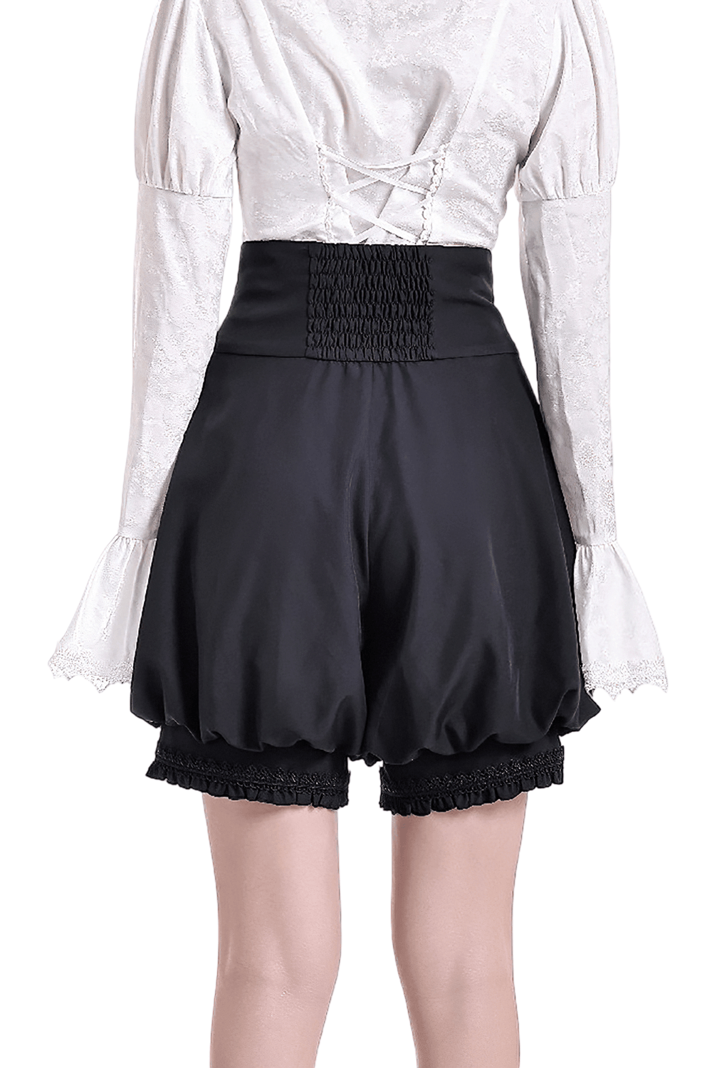High Waist Bubble Bloomer Shorts with Decorative Buttons