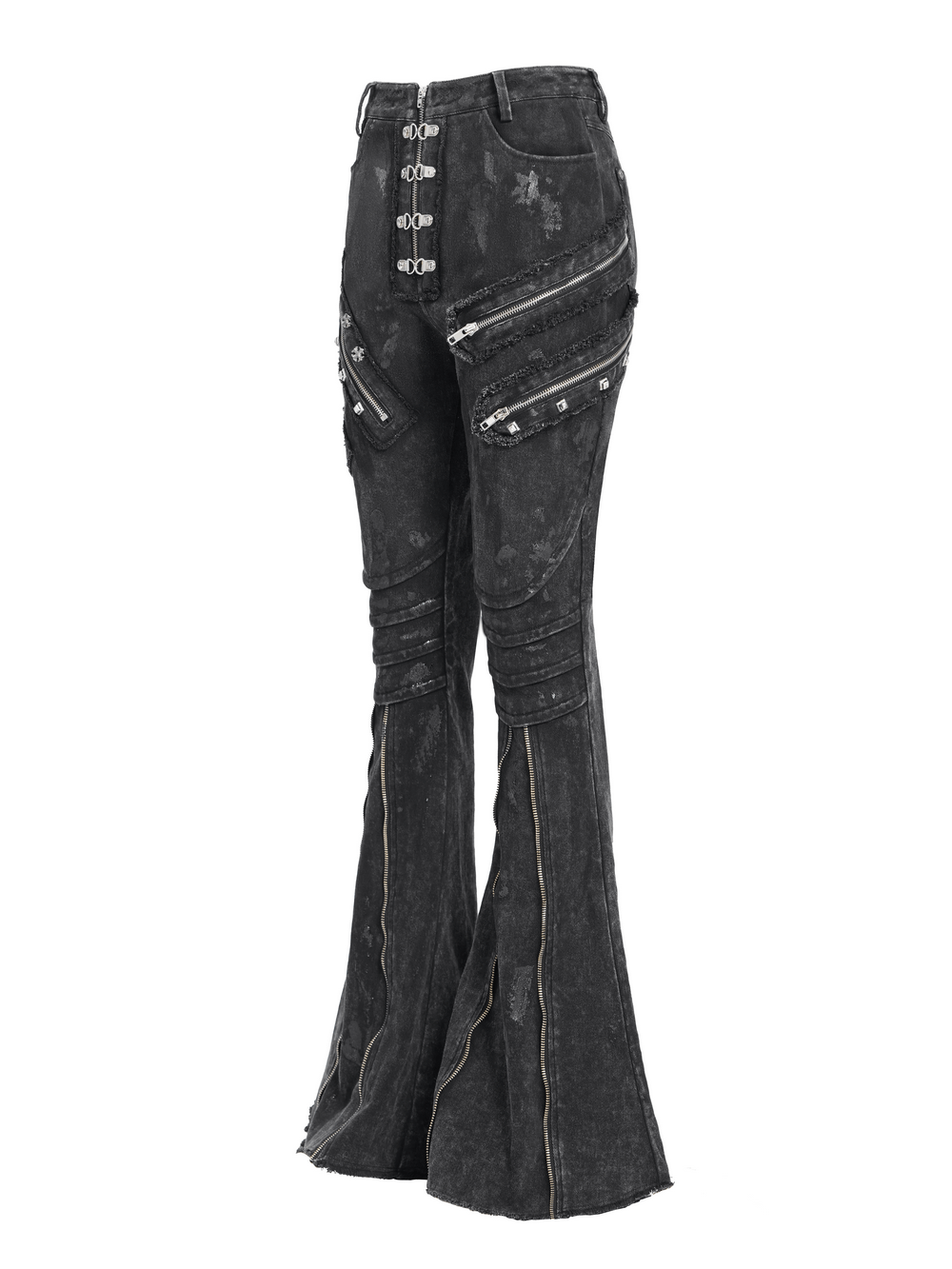 High Waist Flared Jeans with Buckles and Zipper Detail