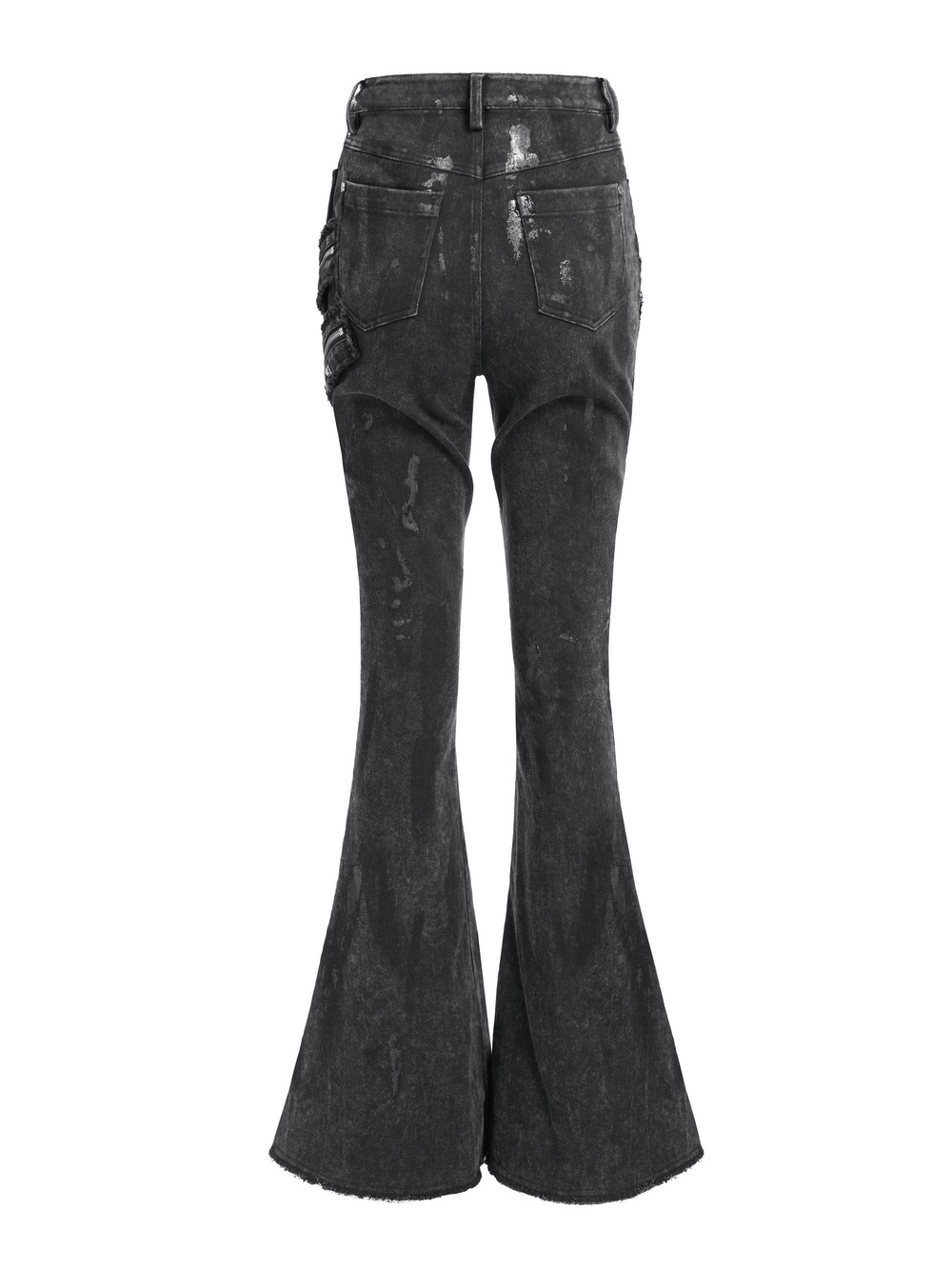 High Waist Flared Jeans with Buckles and Zipper Detail