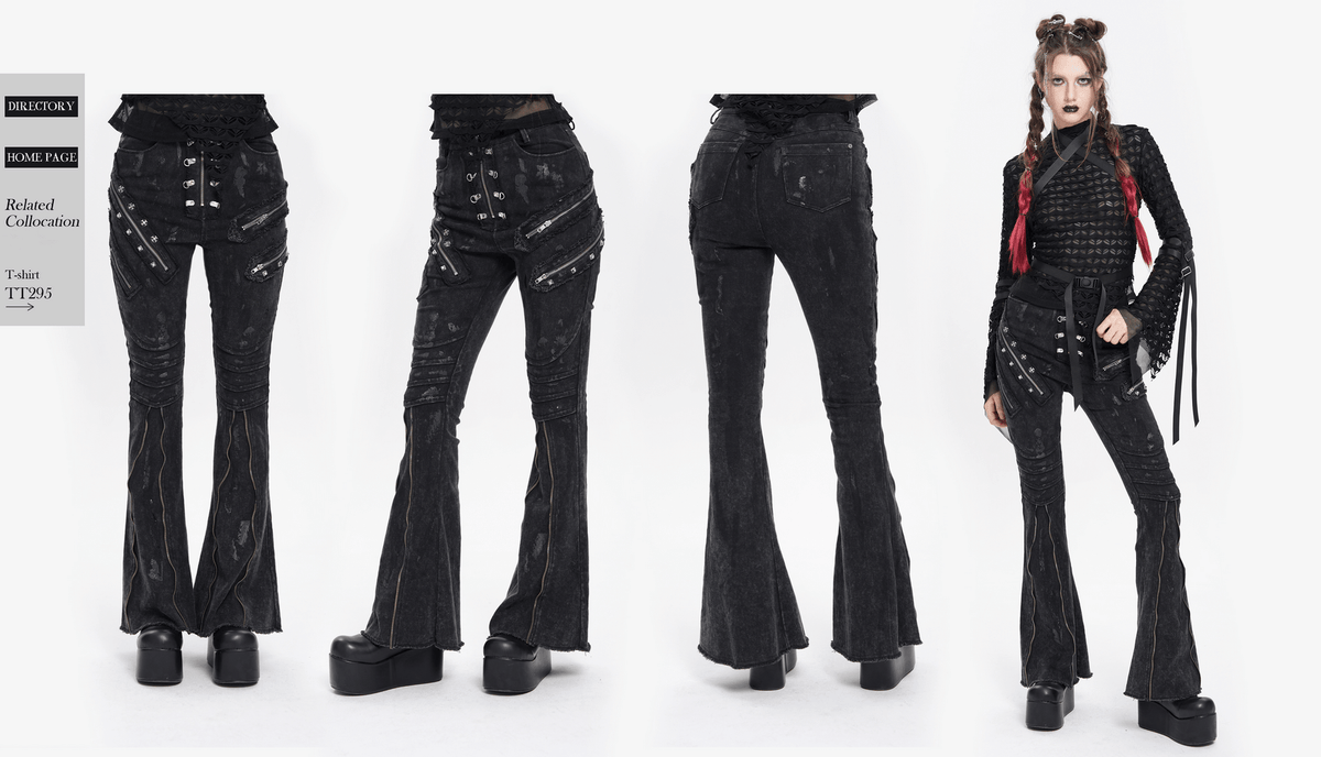 High Waist Flared Jeans with Buckles and Zipper Detail