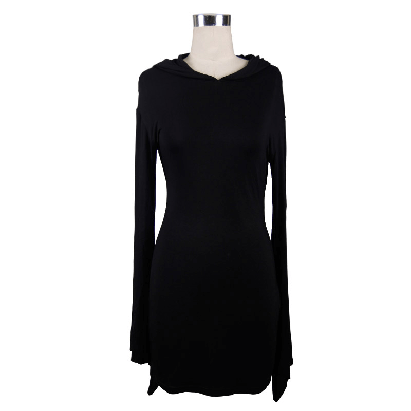 Hooded Black Mini Dresses / Gothic Flared Sleeves Short Dress / Female Alternative Fashion