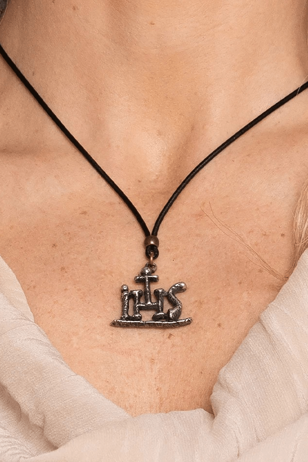 IHS Christogram Pewter Amulet Gothic Pendant Necklace