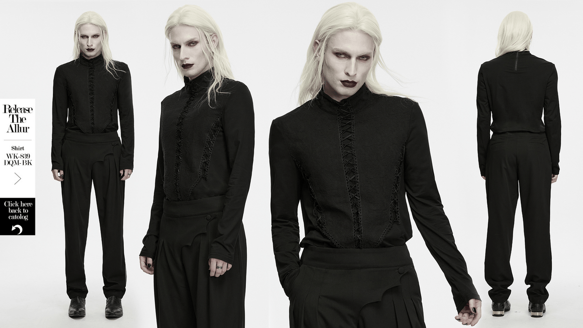 Jacquard Lace-Up Long Sleeved Stand Collar Top