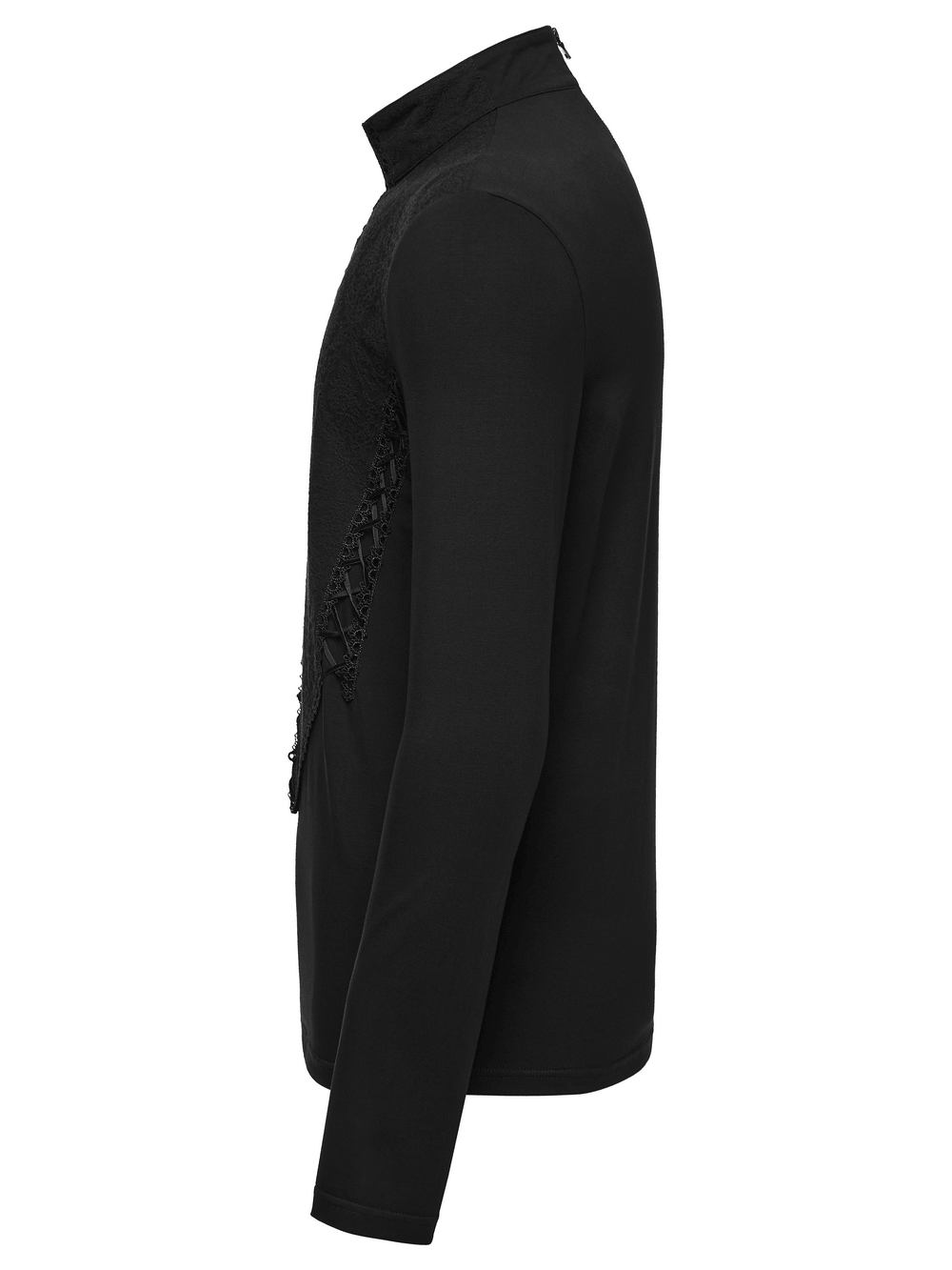 Jacquard Lace-Up Long Sleeved Stand Collar Top