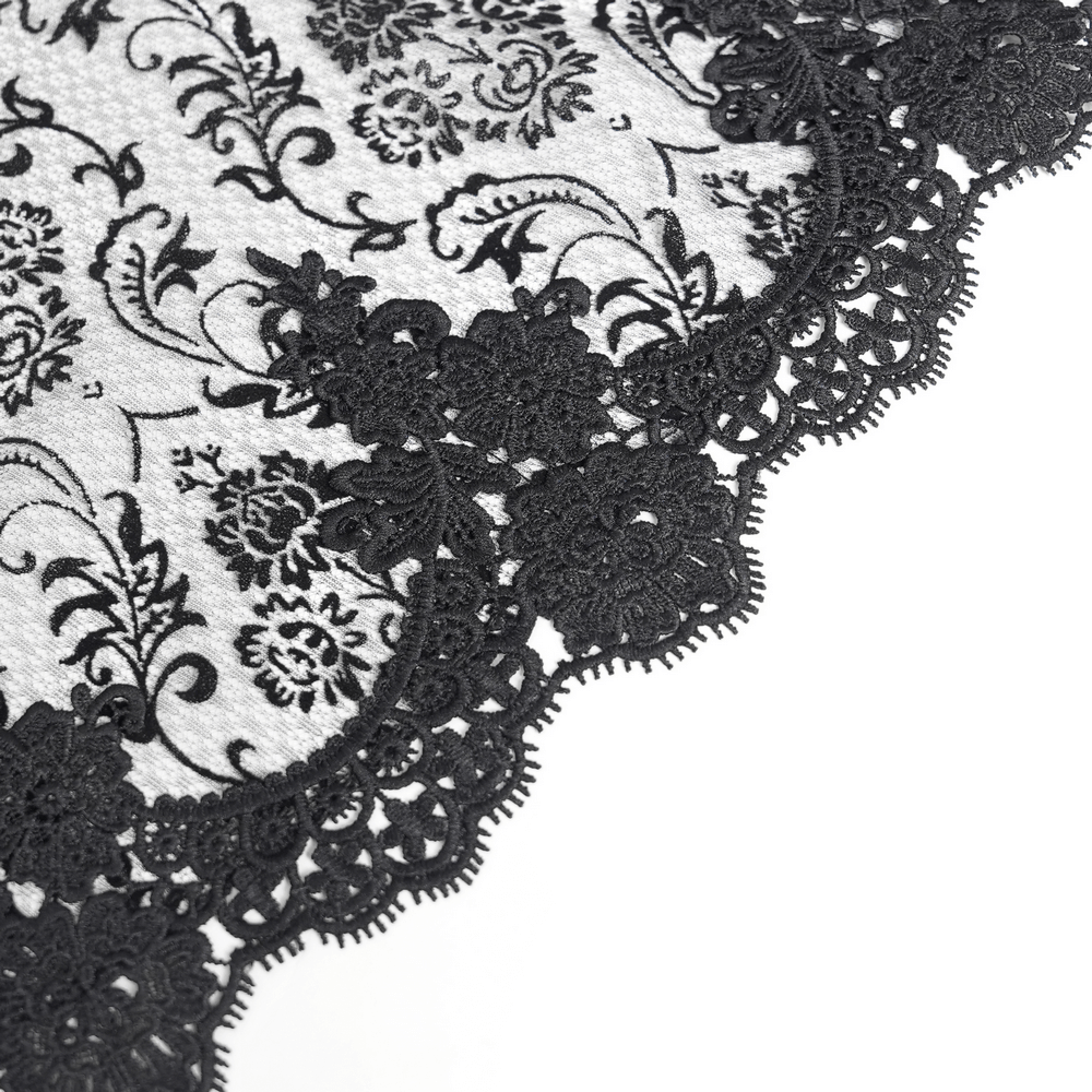 Lace and Fringe Black Skirt with Chains for Elegance Style