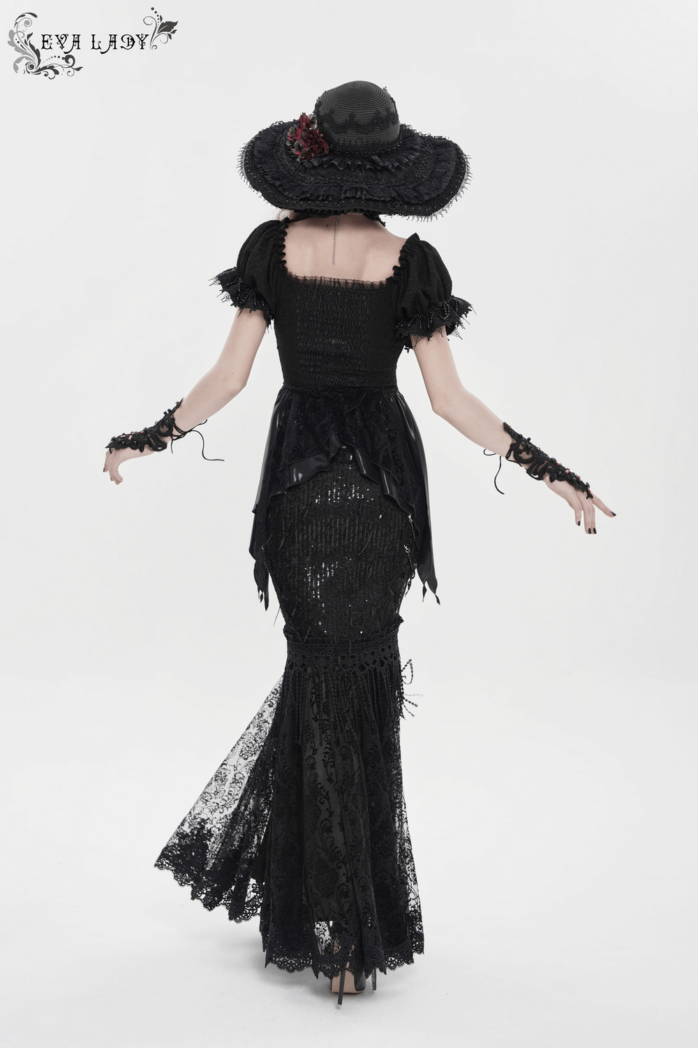 Lace and Fringe Black Skirt with Chains for Elegance Style