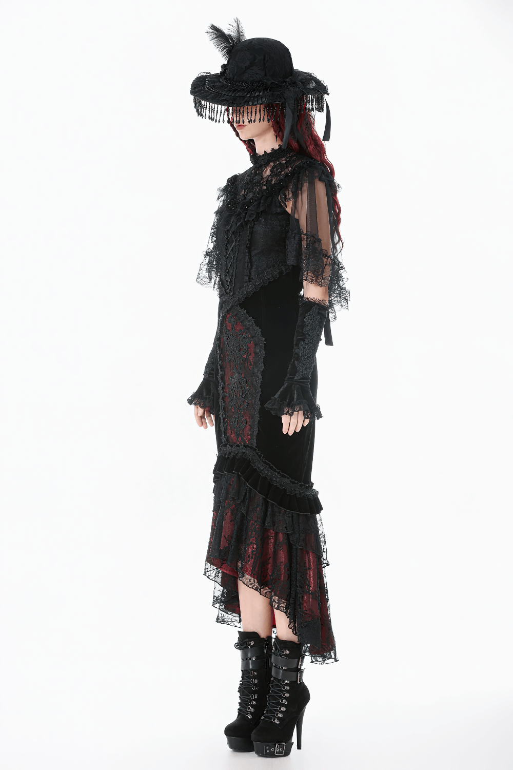 Lace Cape Shrug with High Neck and Rosette Trim